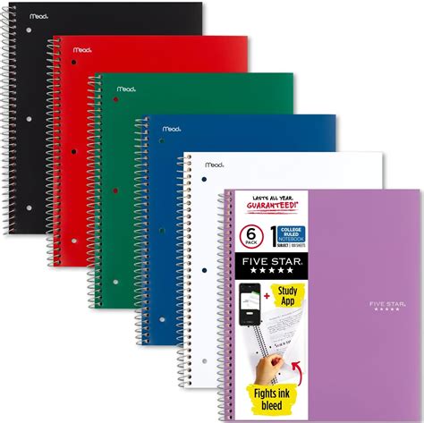 five star notebook|Five Star Spiral Notebooks + Study App, 6 Pack, 1 Subject, .